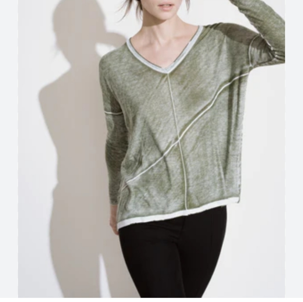 Kokun Overdye Bamboo Cashmere Seamed V Neck XS/S
